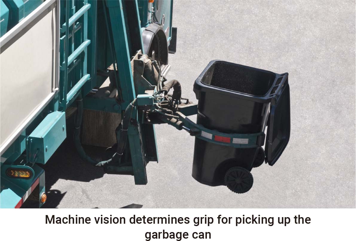 Machine vision determines grip for picking up the garbage can