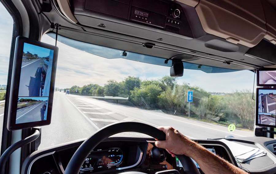 Monitor in truck for blind spot vision