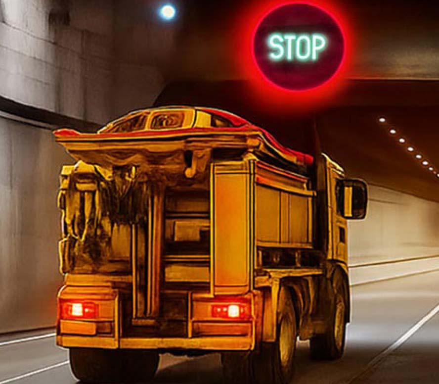 Triggers warning sign to indicate STOP