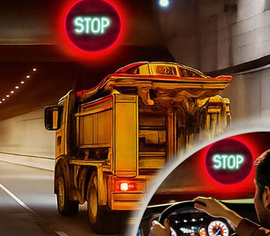 Truck driver sees warning and stop